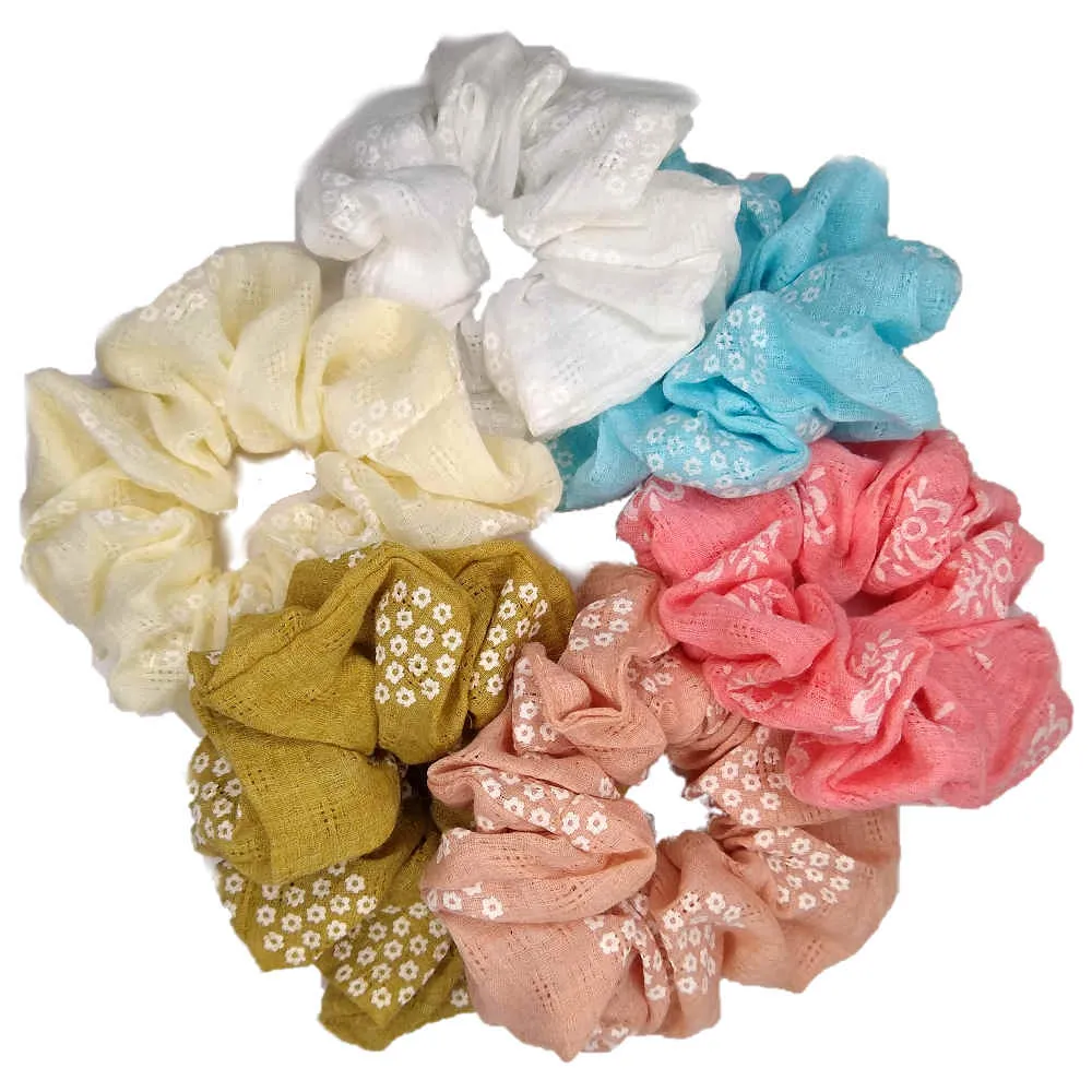 Gauze Scrunchies with Flowers