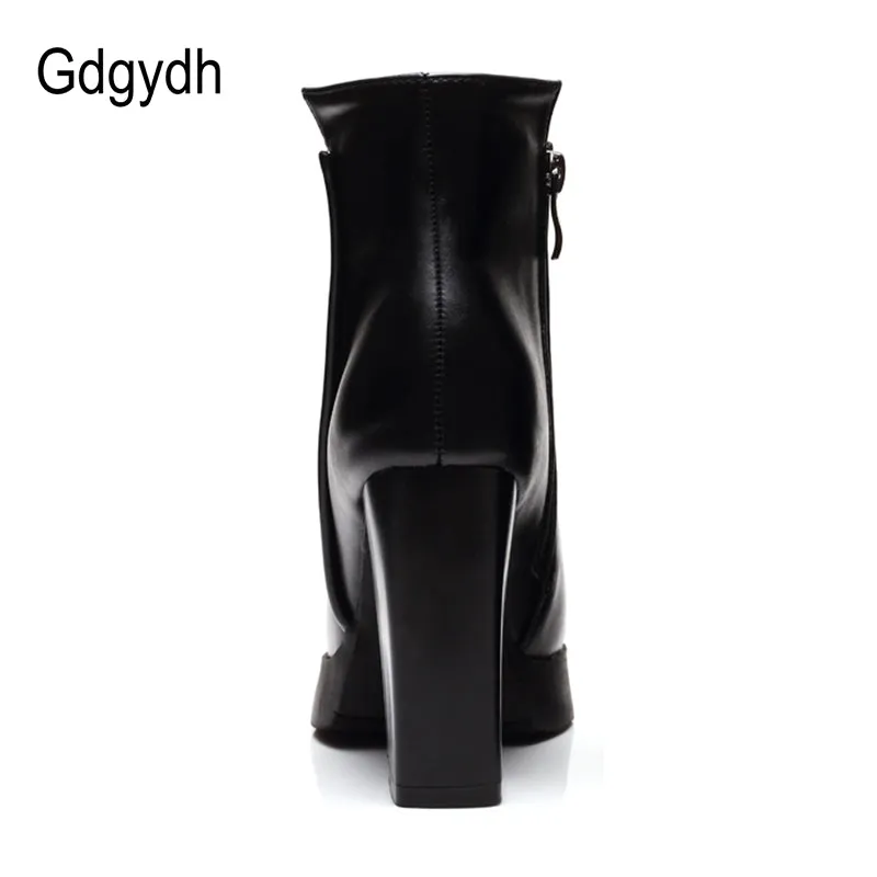 Gdgydh Spring Autumn Martin Boots Women Soft Leather Pointed Toe Black Ladies Ankle Boots High Heels Good Quality Party Shoes