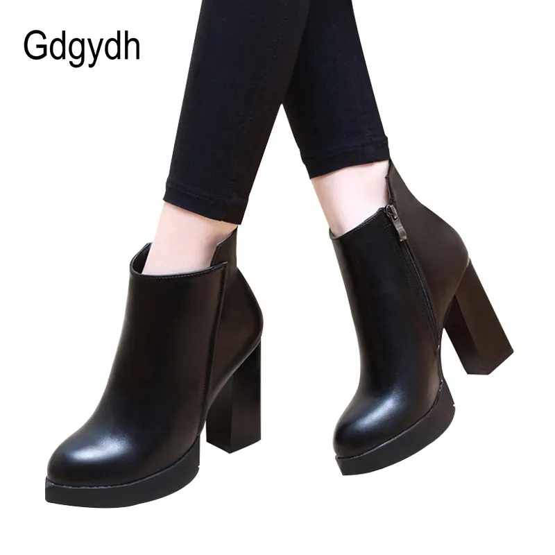 Gdgydh Spring Autumn Martin Boots Women Soft Leather Pointed Toe Black Ladies Ankle Boots High Heels Good Quality Party Shoes