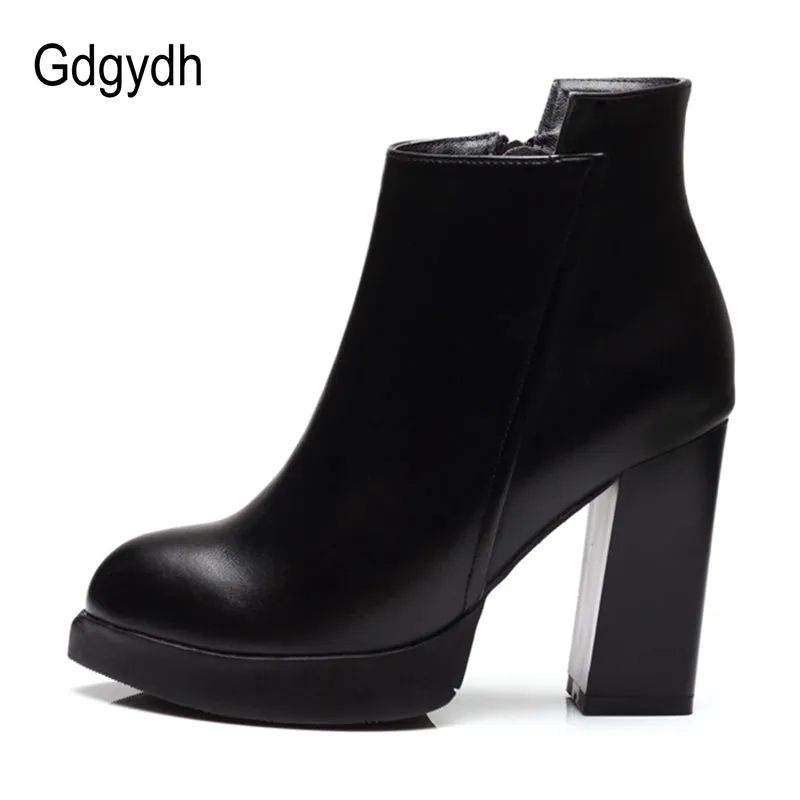 Gdgydh Spring Autumn Martin Boots Women Soft Leather Pointed Toe Black Ladies Ankle Boots High Heels Good Quality Party Shoes