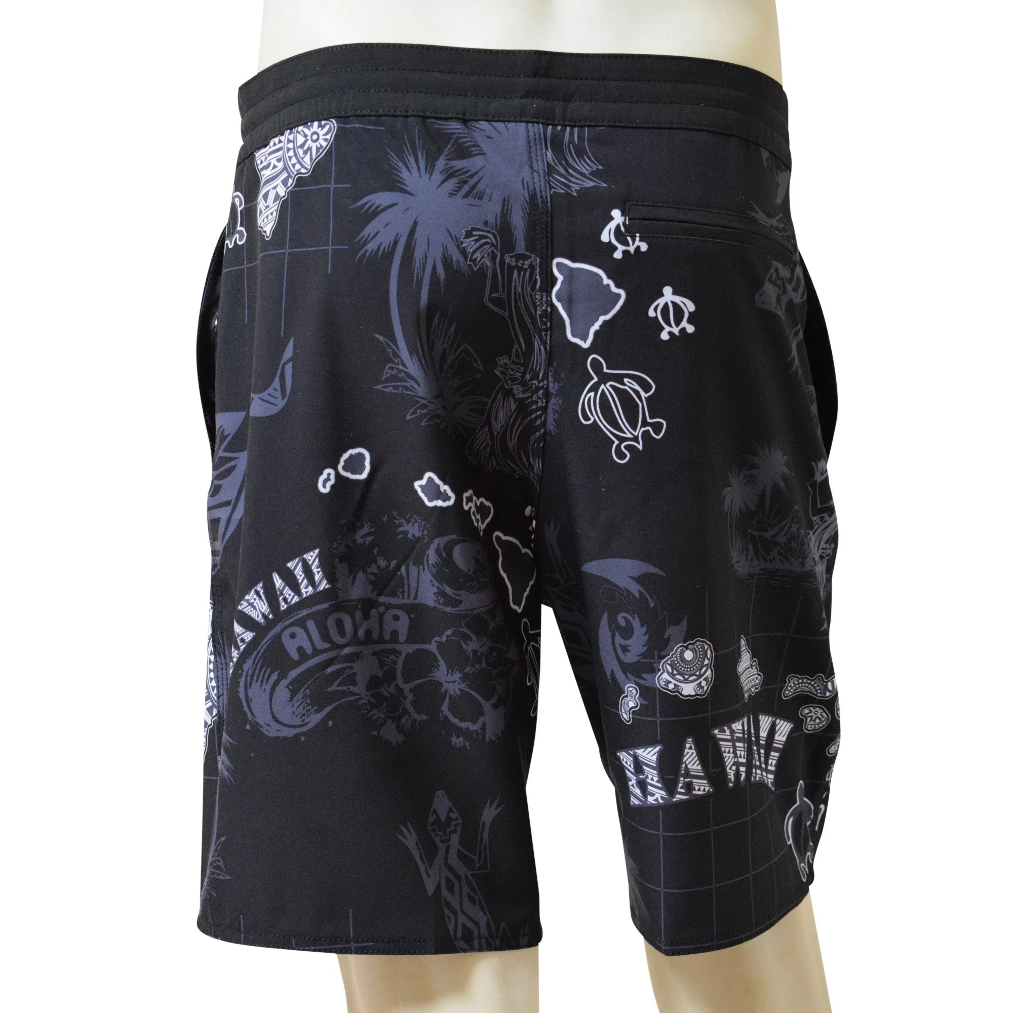 Gecko Men's Lasso Waist Boardshorts with Pockets, Quick Dry Board Shorts, Beach Shorts, Swim Trunks, Sportwear