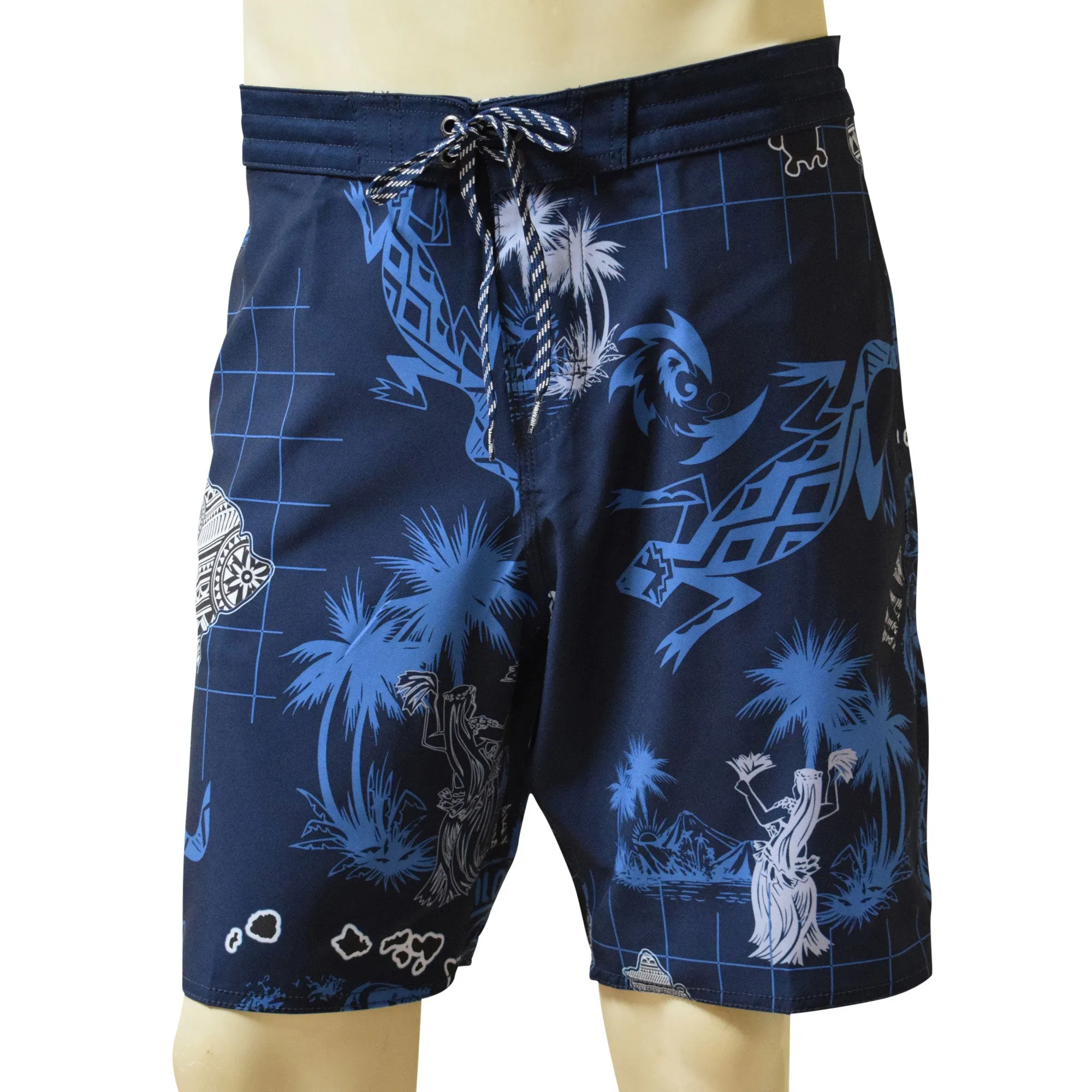 Gecko Men's Lasso Waist Boardshorts with Pockets, Quick Dry Board Shorts, Beach Shorts, Swim Trunks, Sportwear