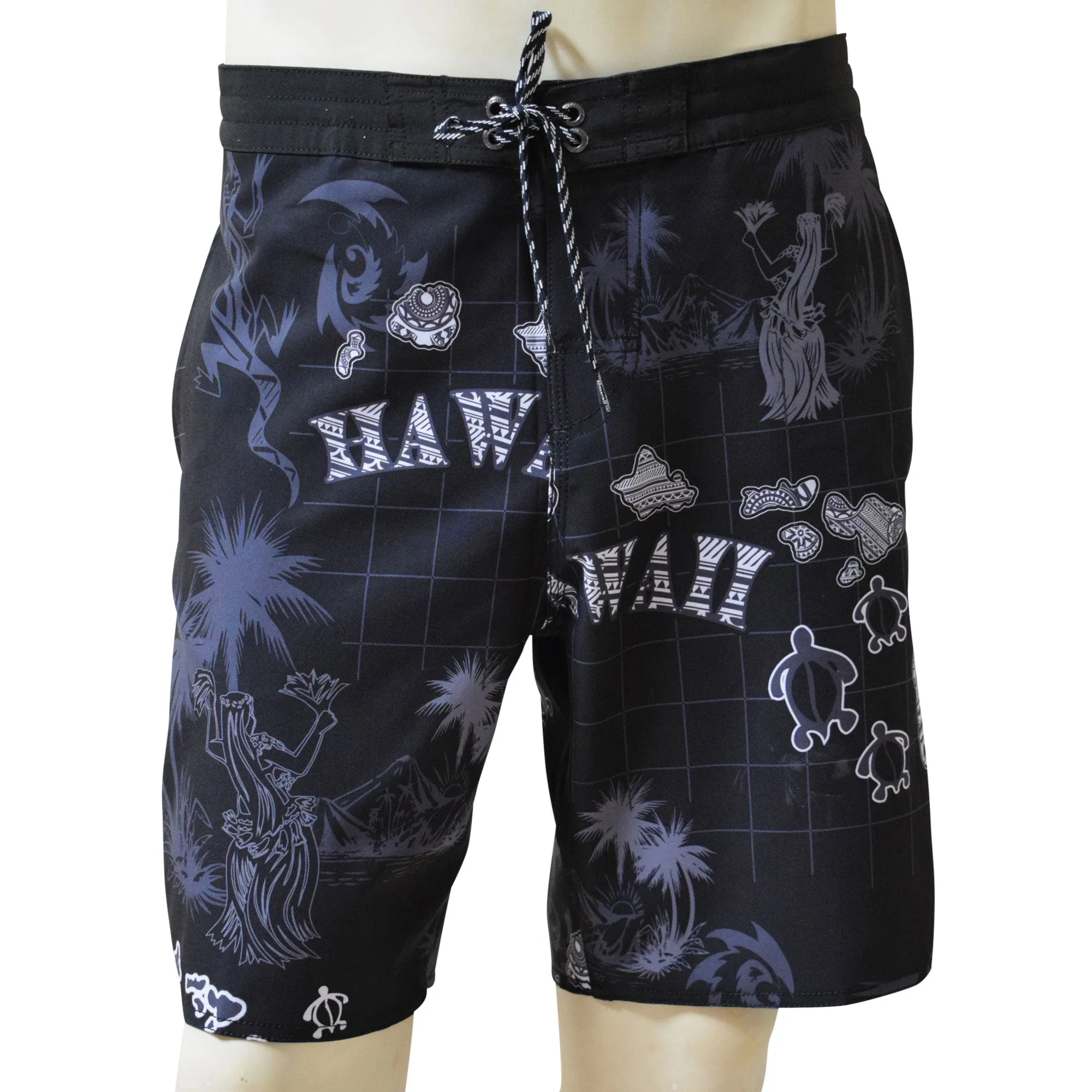 Gecko Men's Lasso Waist Boardshorts with Pockets, Quick Dry Board Shorts, Beach Shorts, Swim Trunks, Sportwear