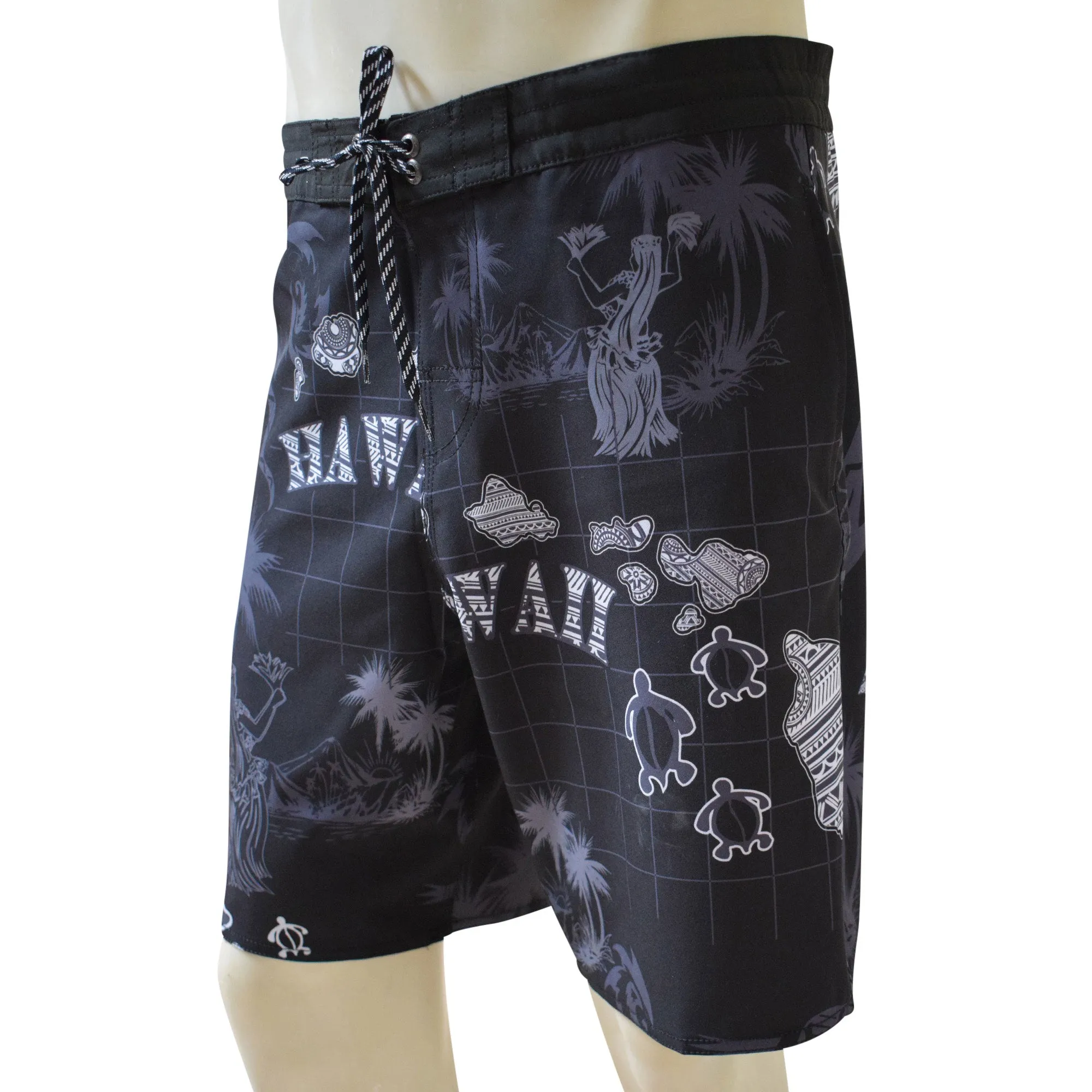 Gecko Men's Lasso Waist Boardshorts with Pockets, Quick Dry Board Shorts, Beach Shorts, Swim Trunks, Sportwear