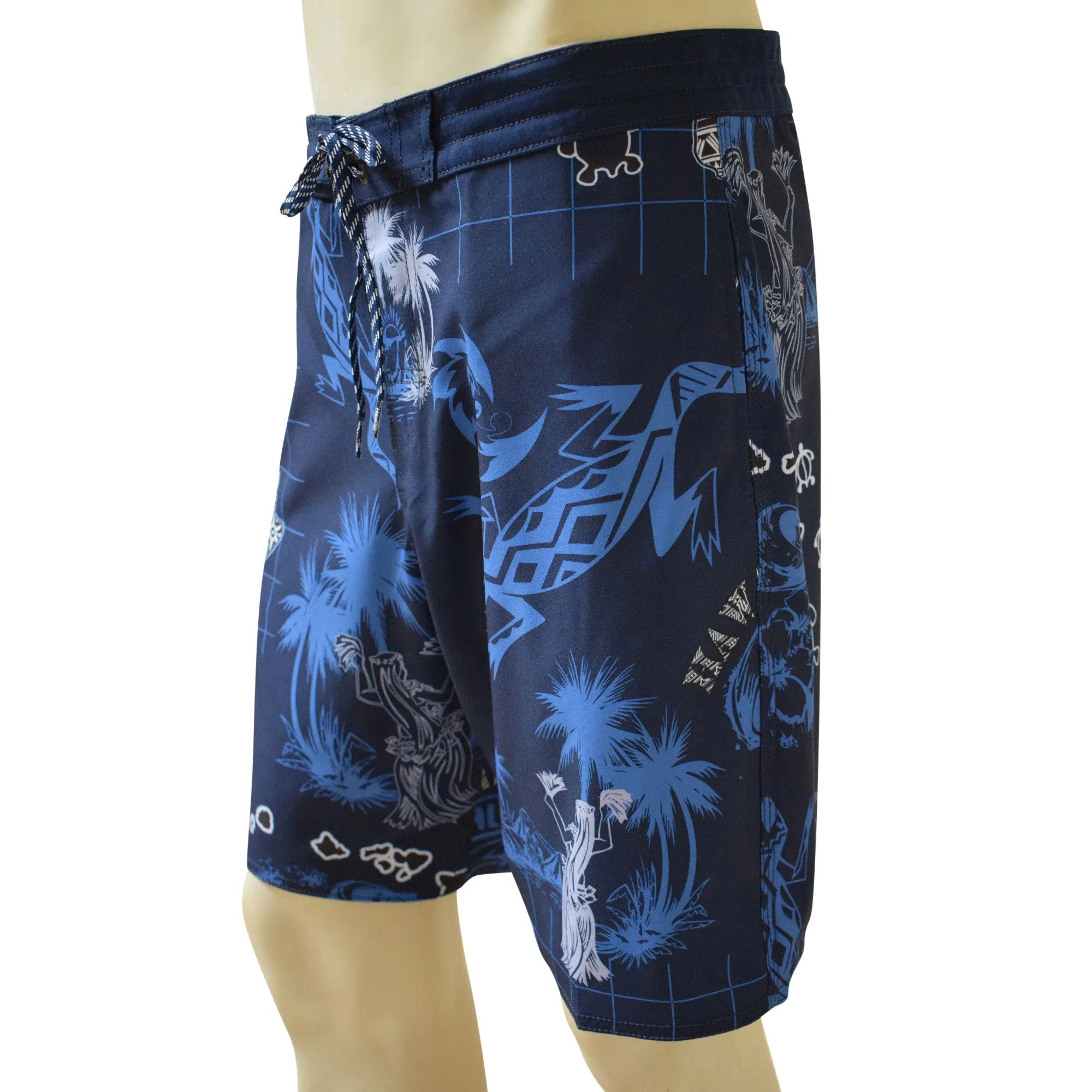 Gecko Men's Lasso Waist Boardshorts with Pockets, Quick Dry Board Shorts, Beach Shorts, Swim Trunks, Sportwear