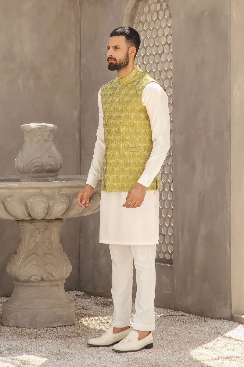 GEM GARMENTS - Raftaar - Band Collar - Lime Green - Waistcoat - 1 Piece