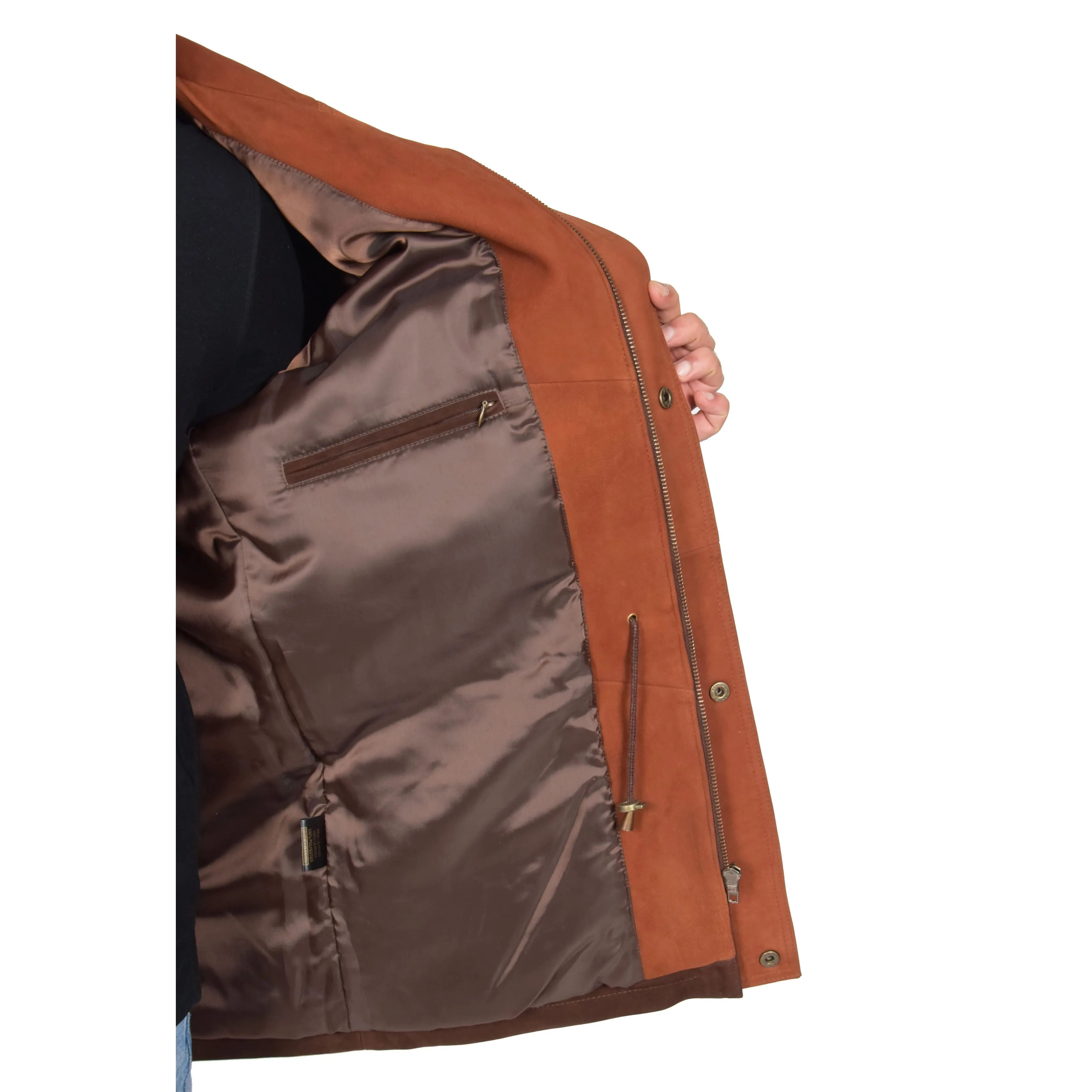 Gents Nubuck Leather Parka Coat Henry Brown