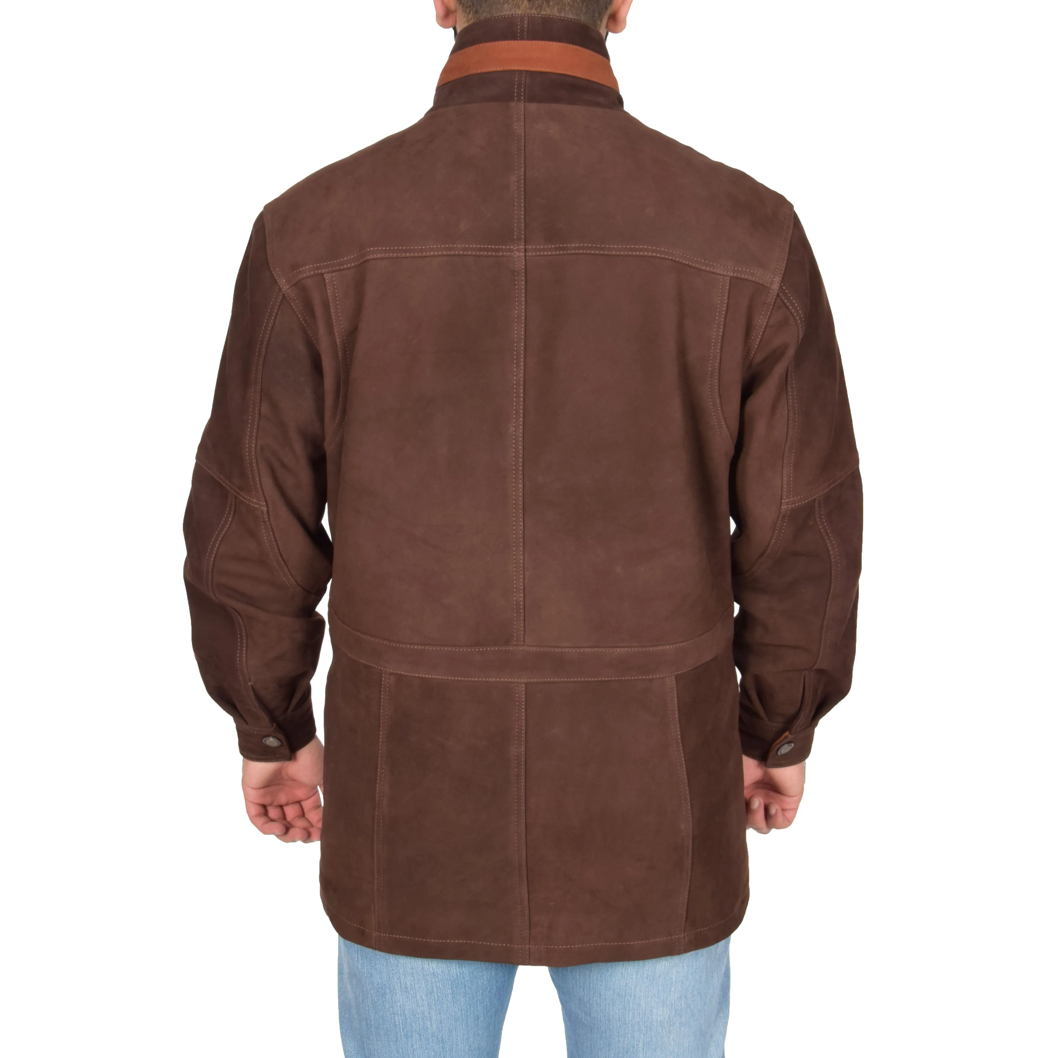 Gents Nubuck Leather Parka Coat Henry Brown