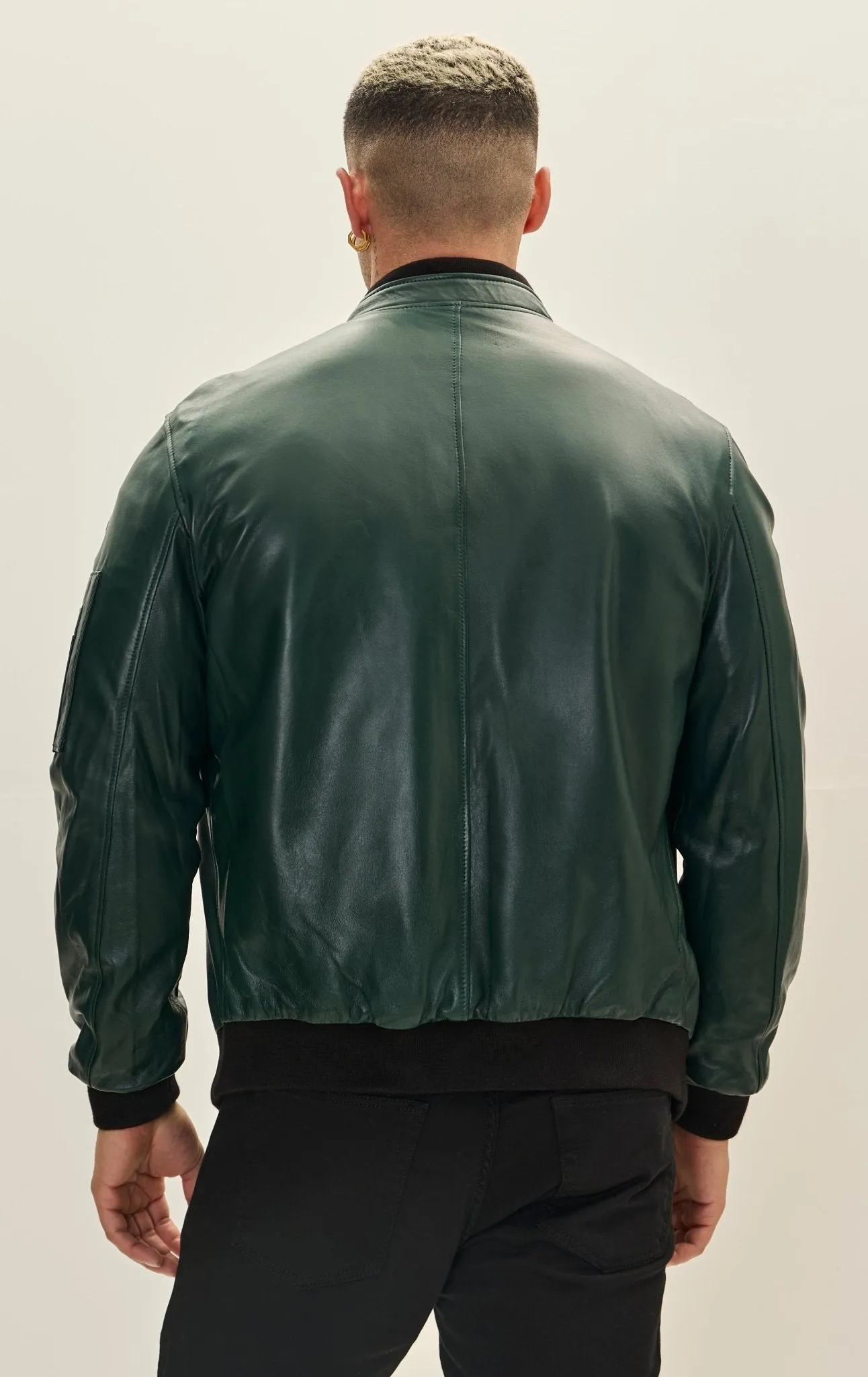 Genuine Leather Bomber Jacket - Green