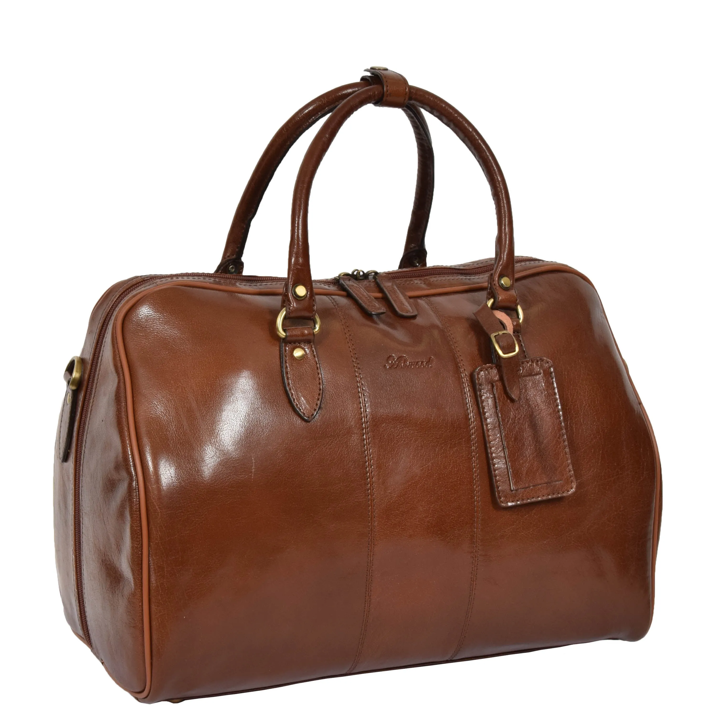 Genuine Leather Holdall Weekend Cabin Duffle Bag A21 Chestnut