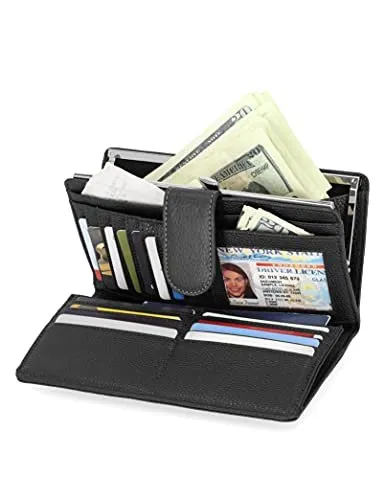 Genuine Leather Wallets For Women- Embossed Accordion Clutch RFID Wallet With ID Window