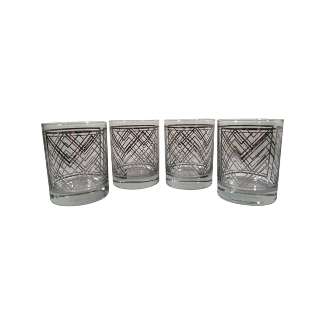 Georges Briard Signed Mid-Century Silver Geometric Double Old Fashion Glasses (Set of 4)