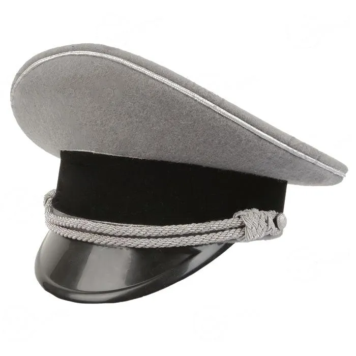 German Officer Visor Cap – Stone Grey with Silver Piping, Silver Eagle & Skull Insignia