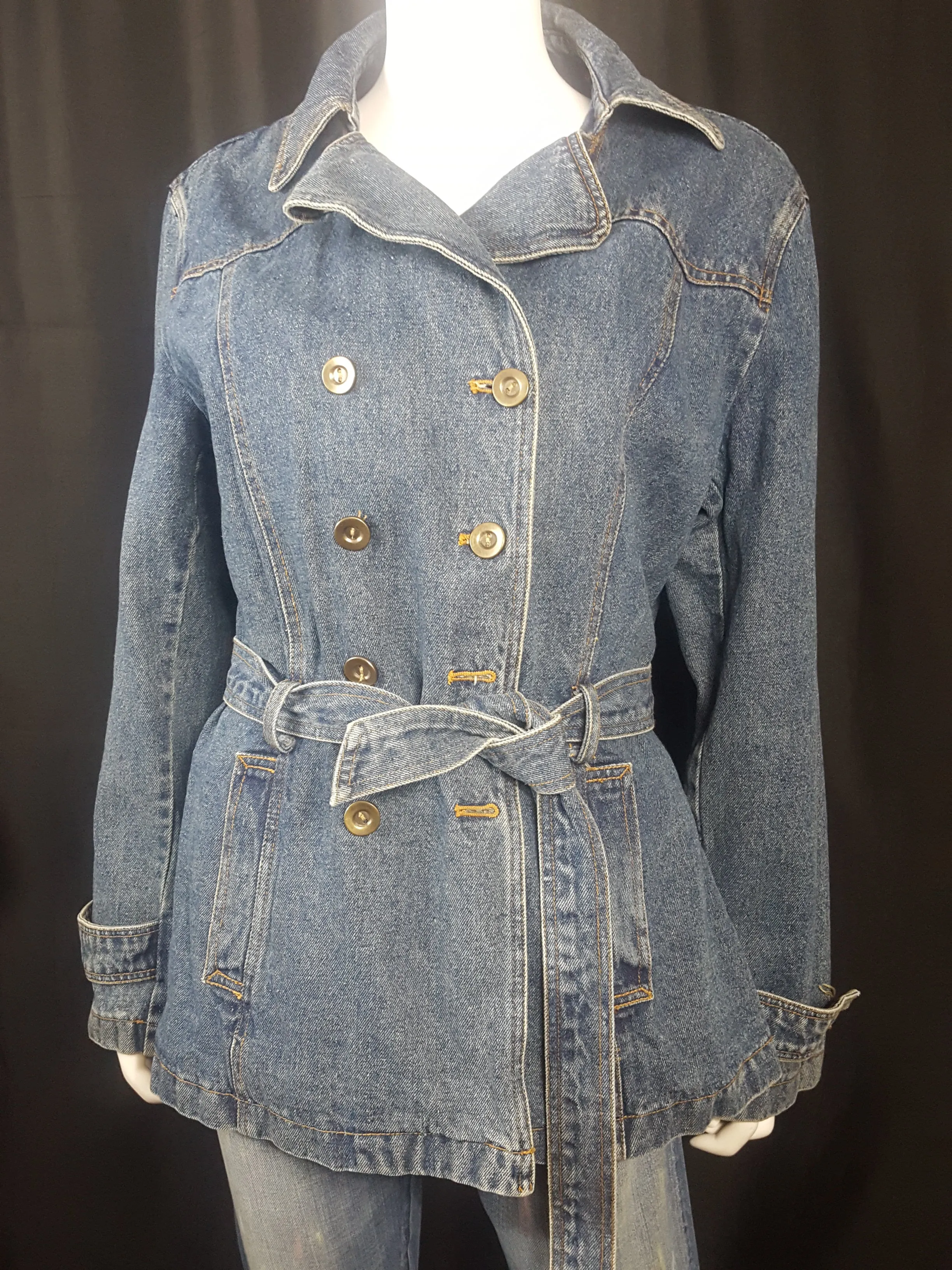 Giacca Double Breasted Belted Denim Trench Coat size XL