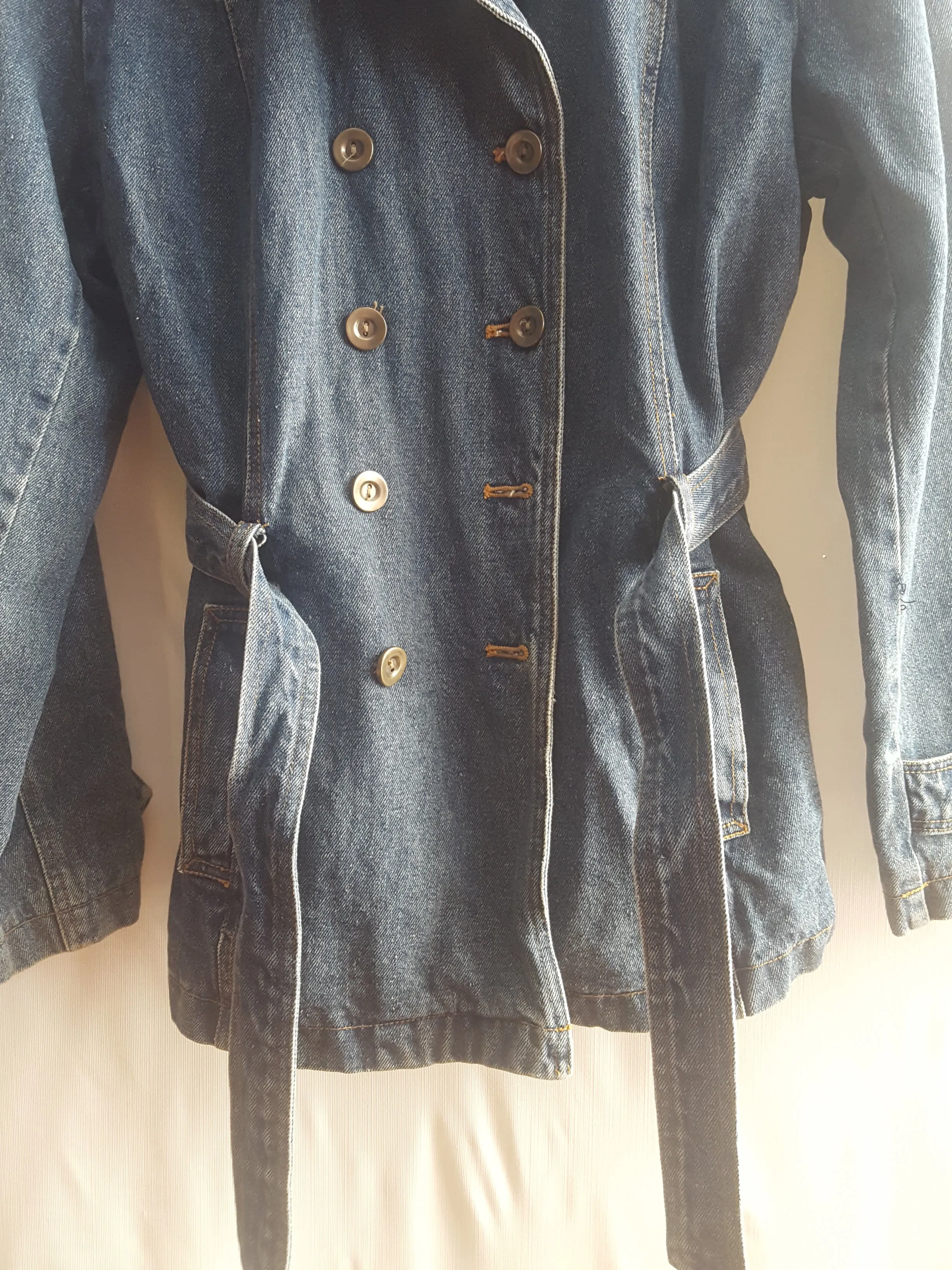 Giacca Double Breasted Belted Denim Trench Coat size XL