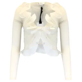 Giambattista Valli Ivory Ruffled Cashmere Knit Sweater