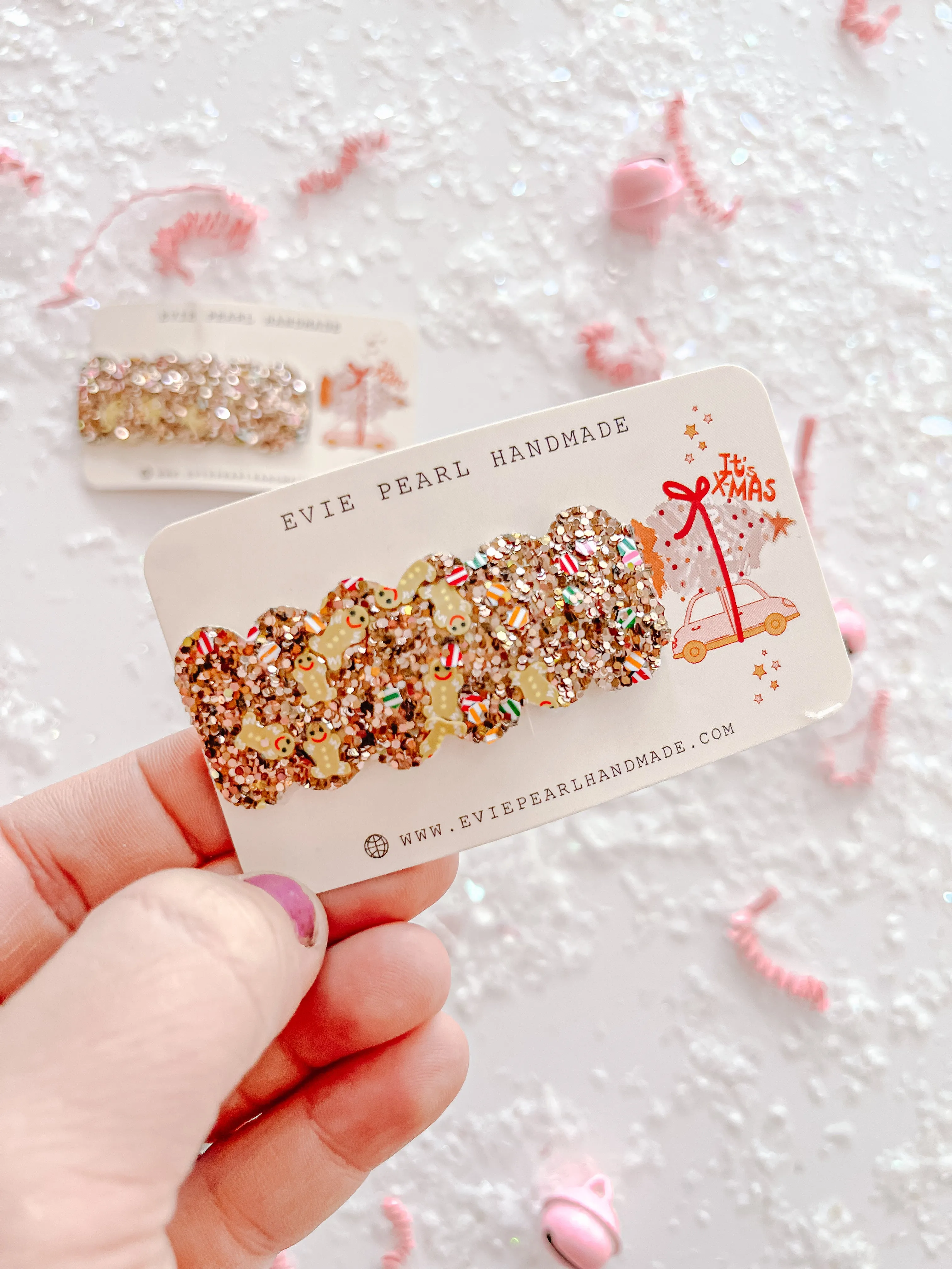 Gingerbread Glitter Single Snap Clip