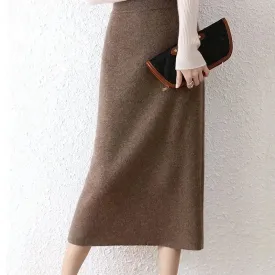 Girlary Autumn Winter Knitted Warm Skirts Women Vintage High Waist Elegant All Match A Line Skirts Harajuku Casual Solid Midi Skirts New