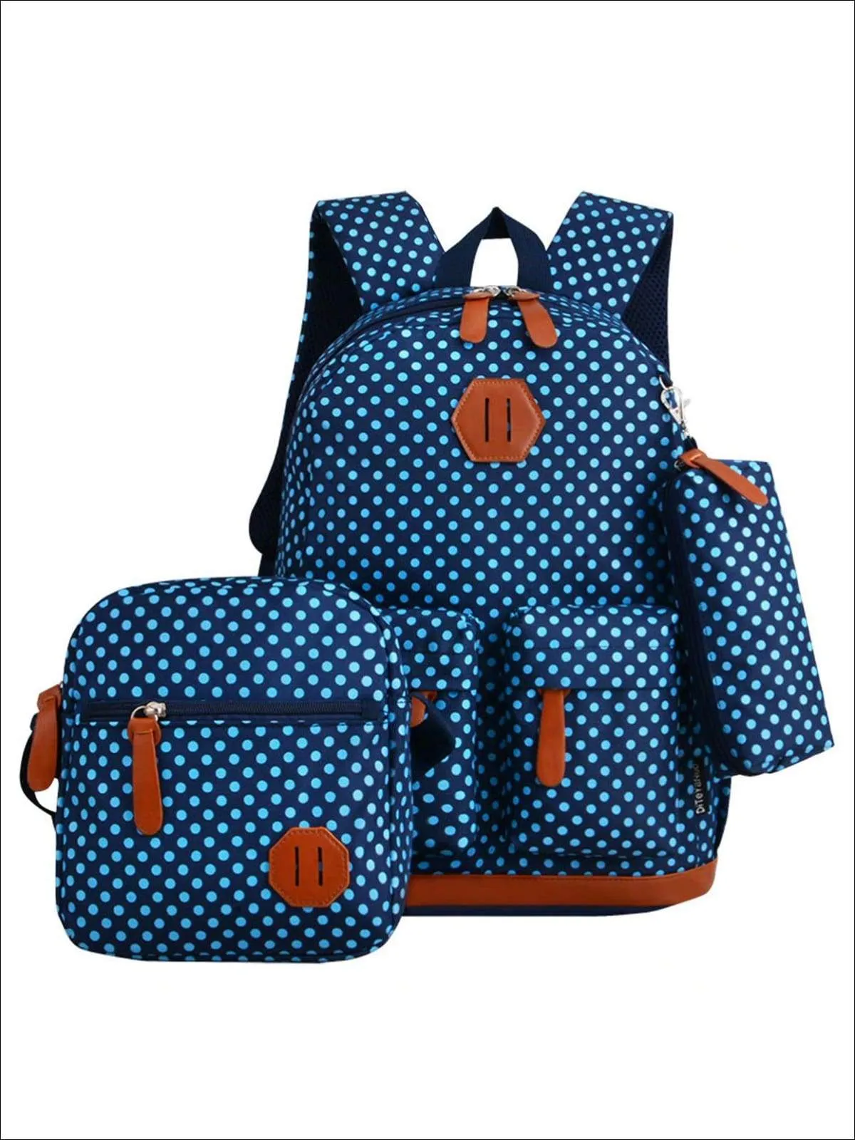 Girls 17" Waterproof Polka Dot 3pc Backpack Set