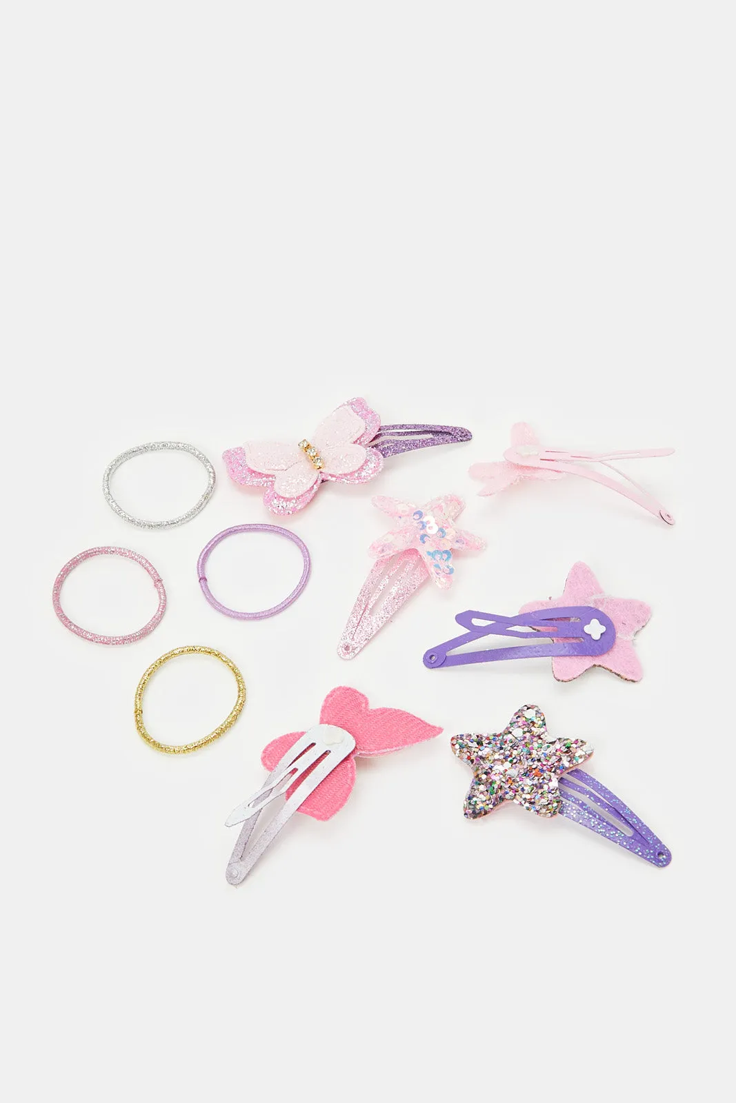 Girls Assorted Embellished Hair Clips And Ties (Pack of 18)