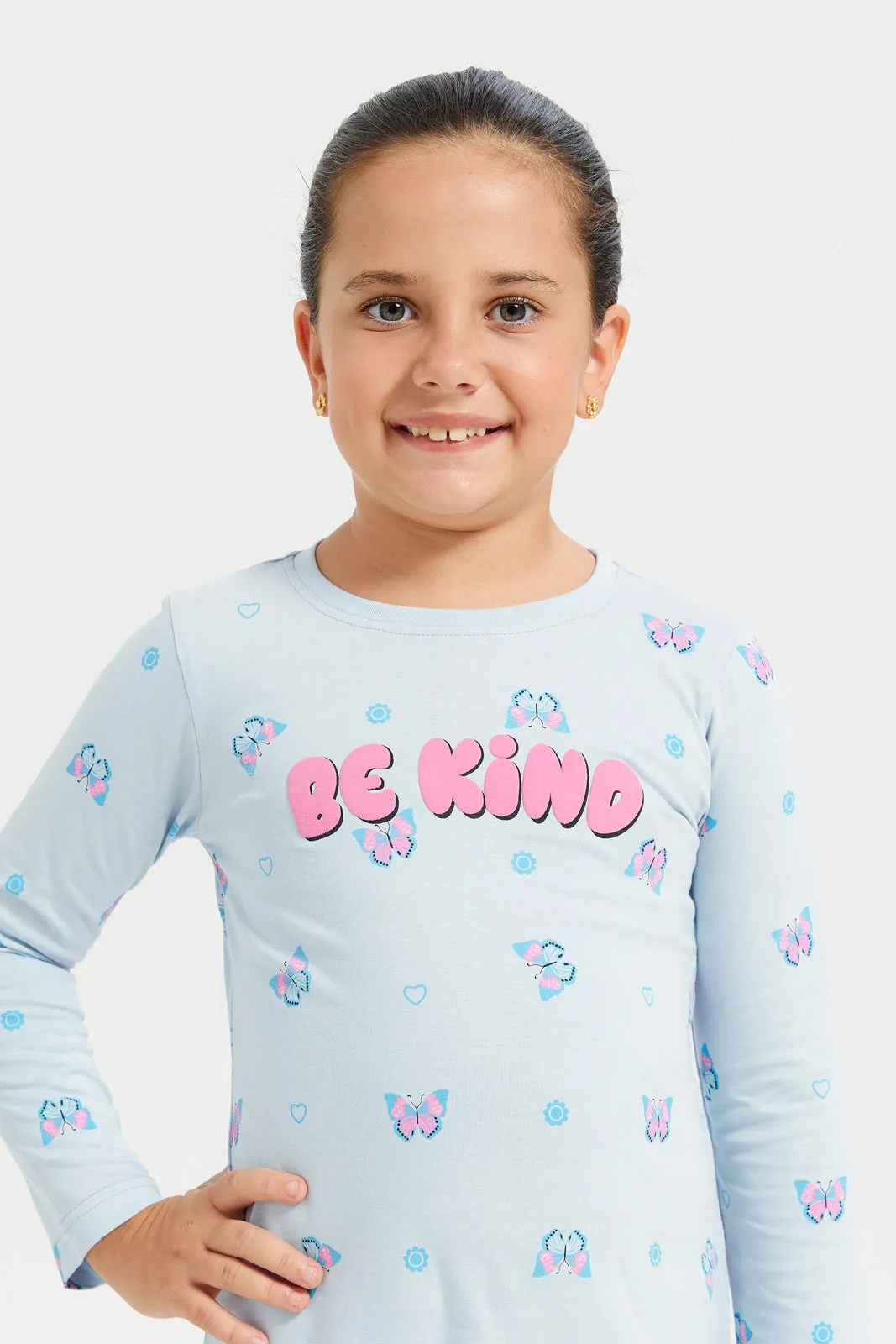 Girls Blue Printed Nightshirt