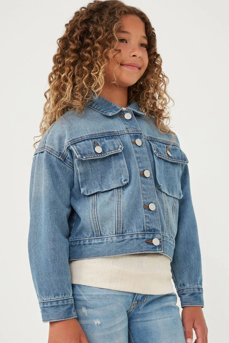 Girls Cargo Pocket Denim Jacket