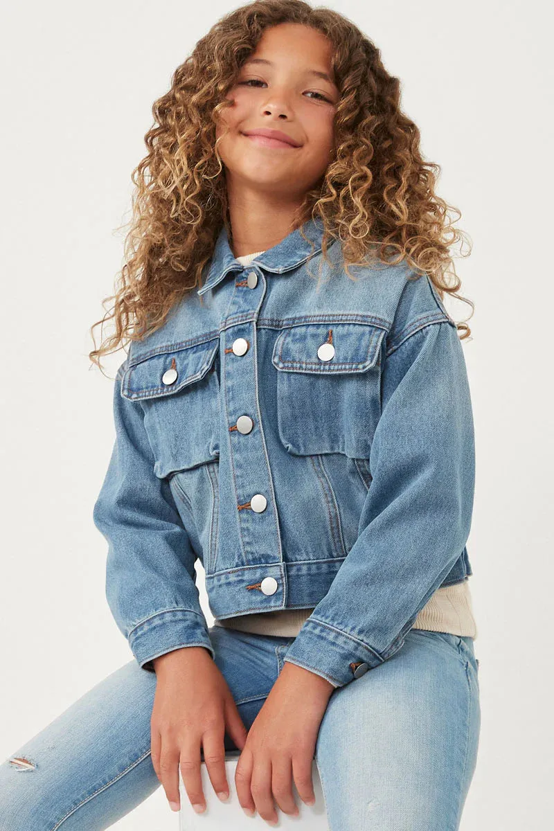 Girls Cargo Pocket Denim Jacket