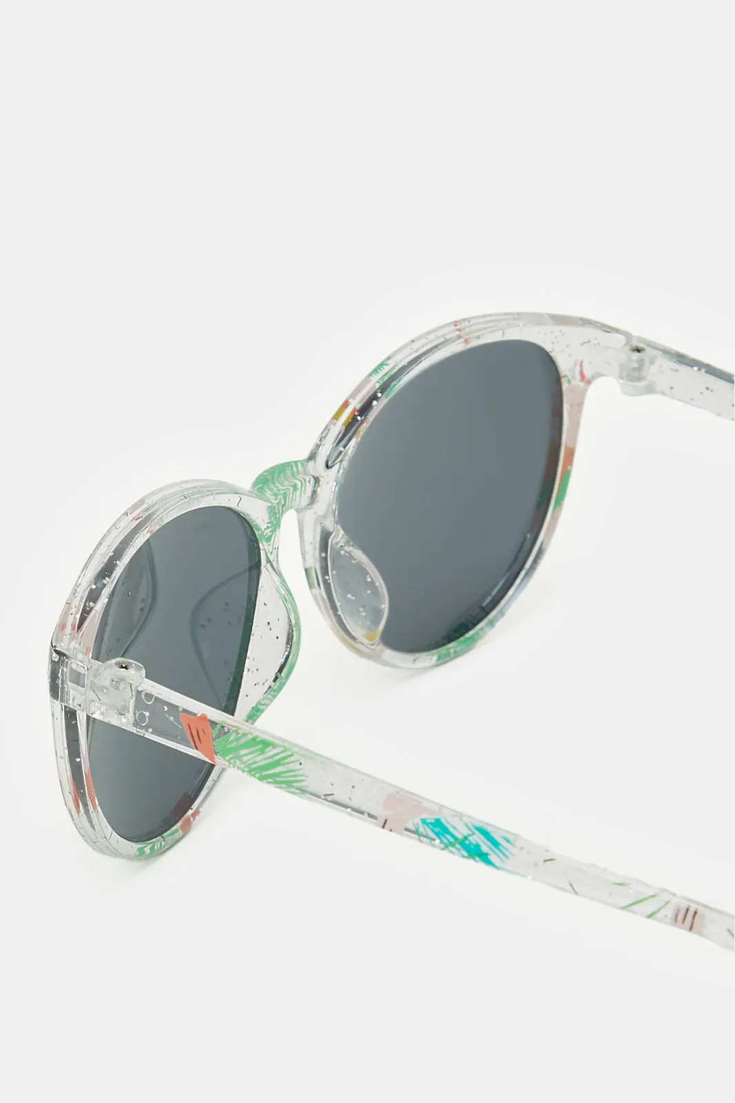 Girls Clear Wayfarer Printed Sunglasses