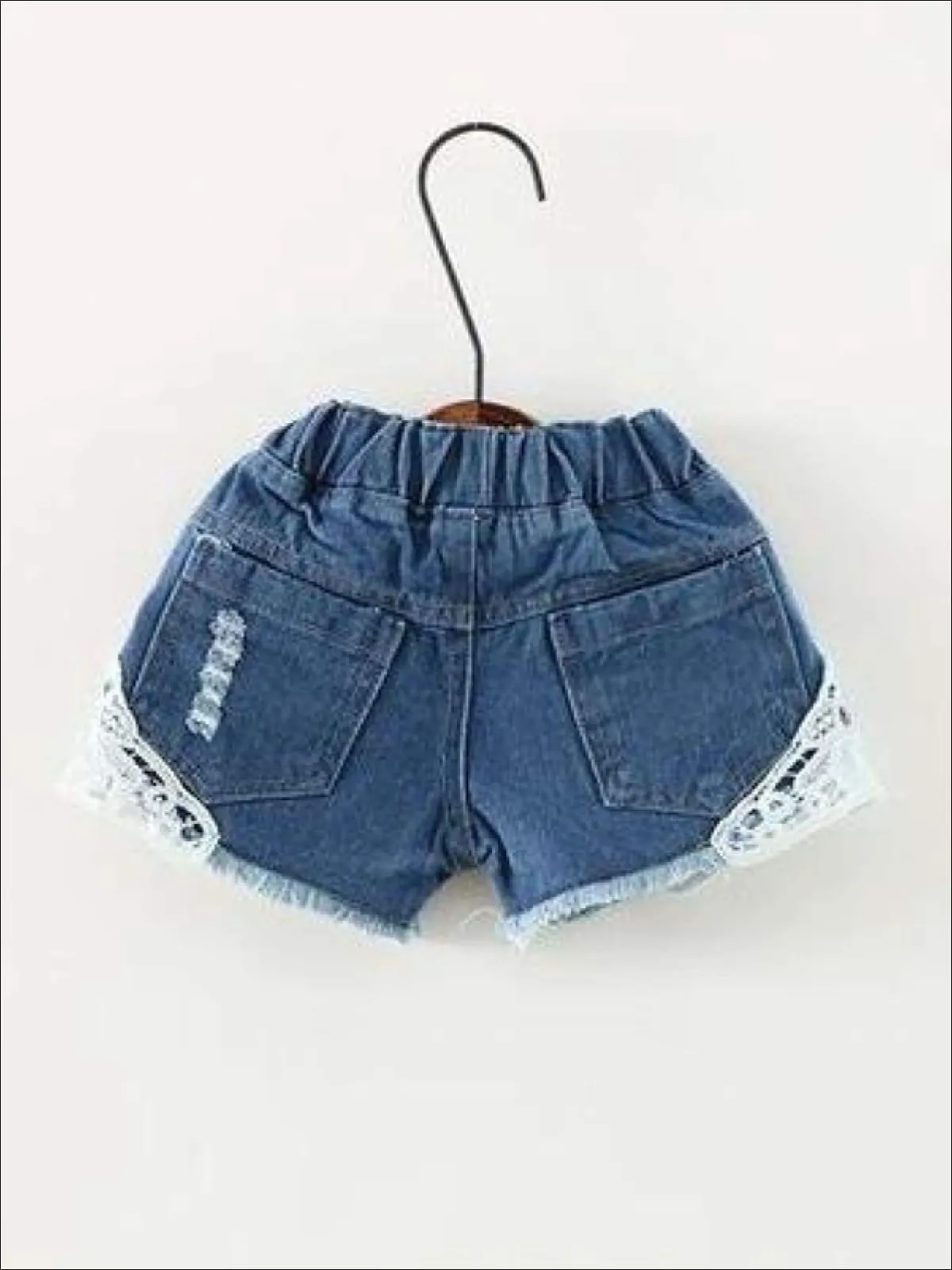 Girls Distressed Lace Denim Shorts