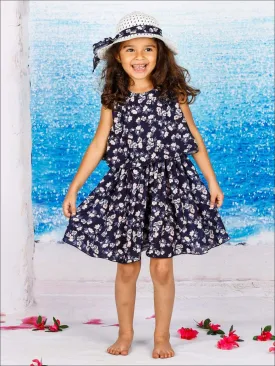 Girls Flowers in Navy Dress with Matching Hat