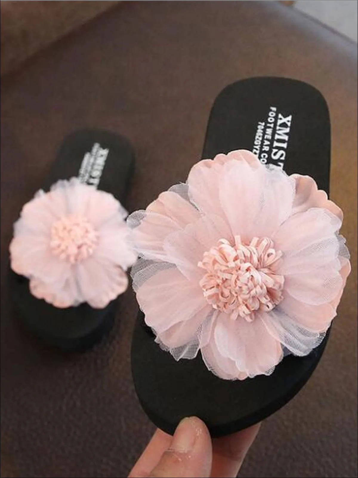 Girls Giant Embellished Flower Flip Flops By Liv and Mia