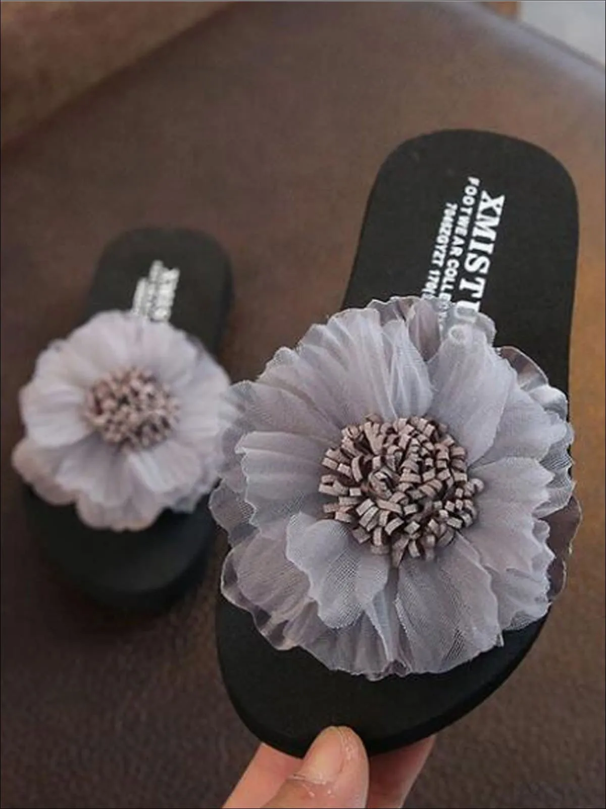 Girls Giant Embellished Flower Flip Flops By Liv and Mia