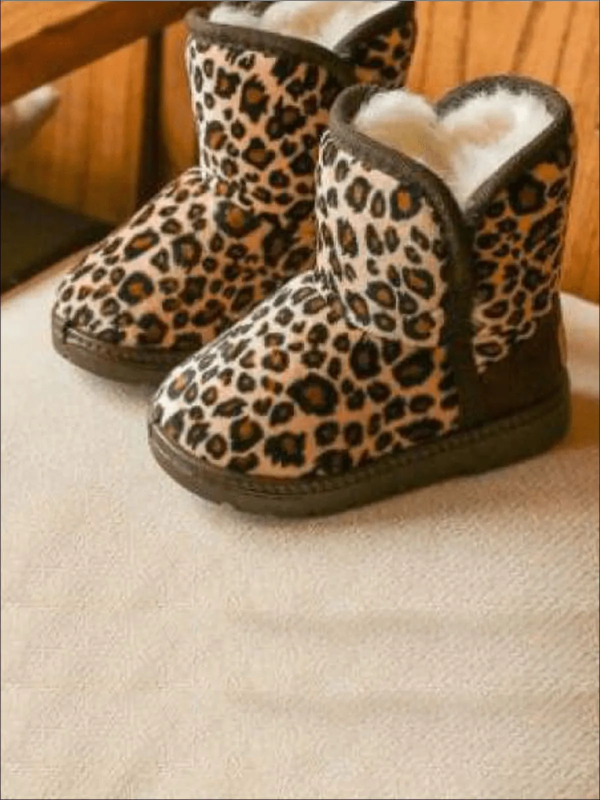 Girls Leopard Print Ankle Length Furry Boots (2 Colors Options) By Liv and Mia