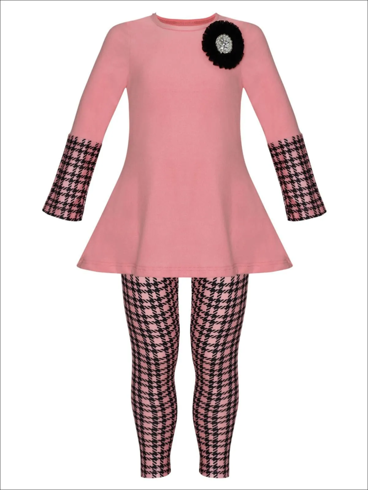 Girls Long Sleeve Cuffed Tunic And Matching Printed Legging Set