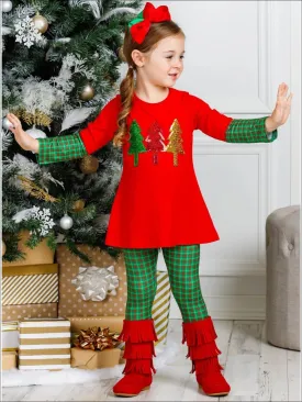 Girls Long Sleeve Tree Applique Cuffed Tunic And Matching Printed Legging Set