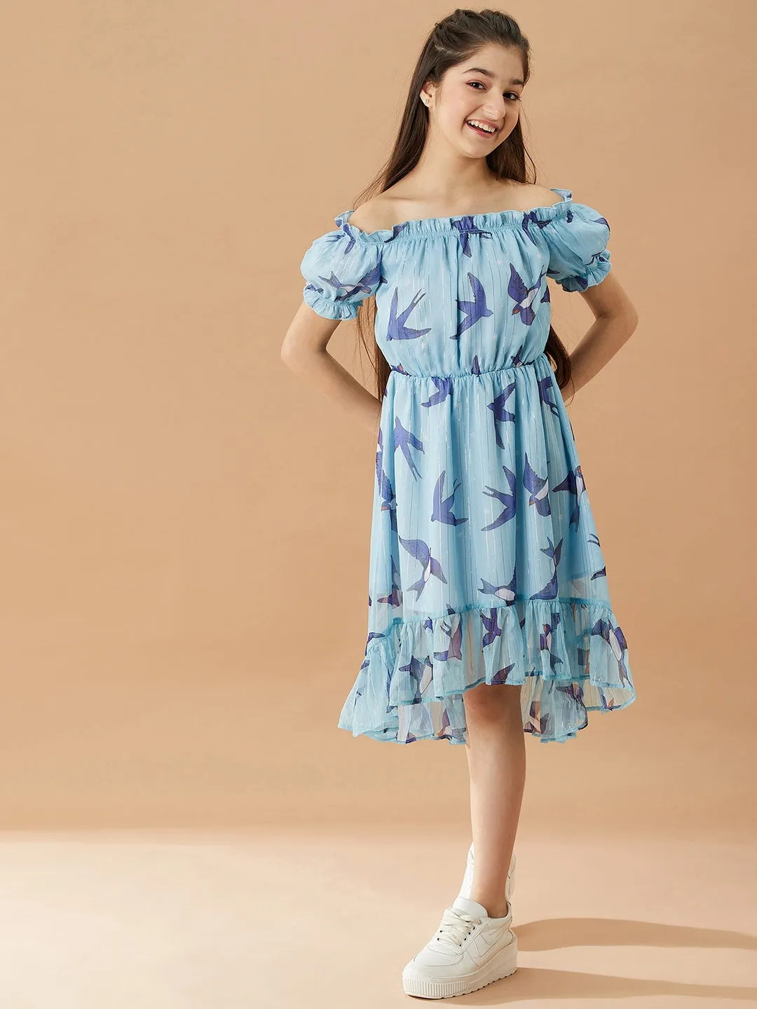 Girls Off-Shoulder Chiffon Dress - Ps Peaches