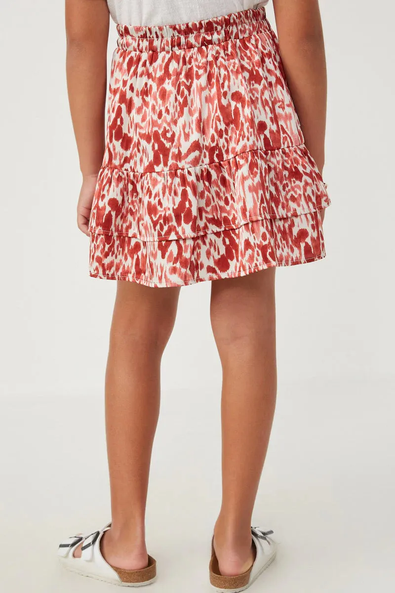 Girls Oil Print Layered Ruffle Skirt