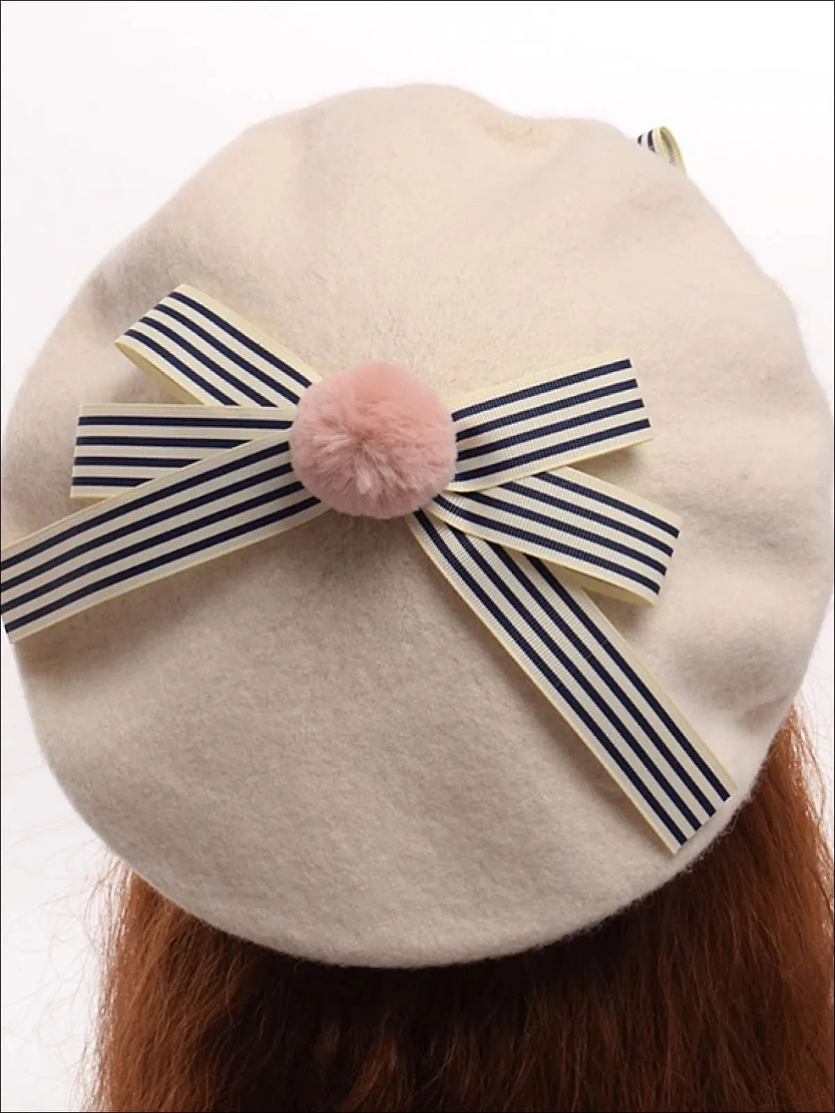 Girls Parisian Style Bow Tie Wool Beret