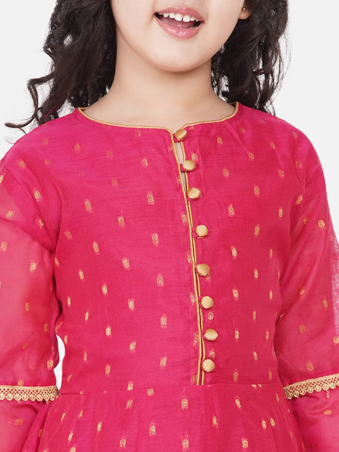 Girl's Pink Bell Sleeves Ethnic Maxi Dress - Bitiya By Bhama