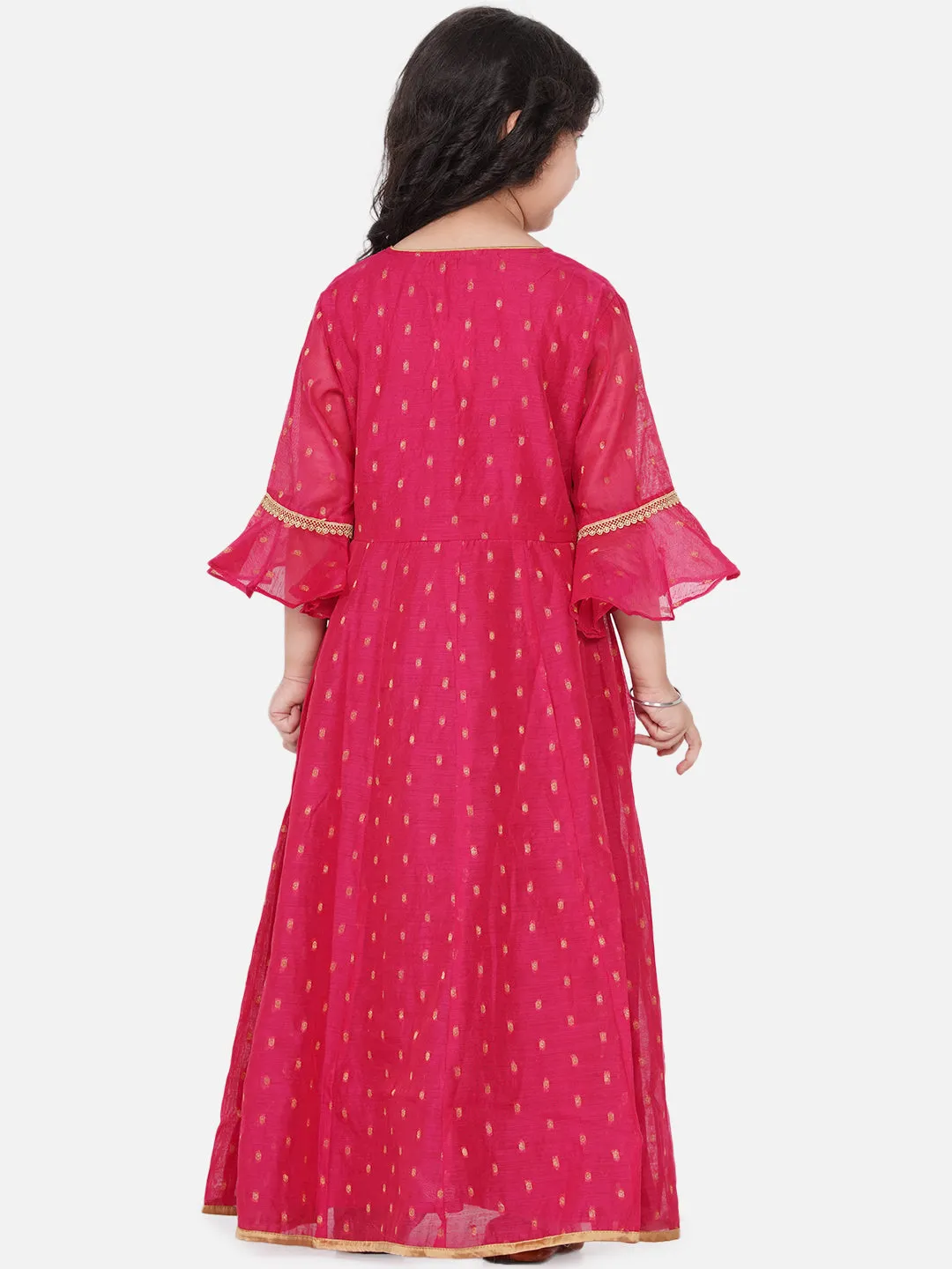 Girl's Pink Bell Sleeves Ethnic Maxi Dress - Bitiya By Bhama