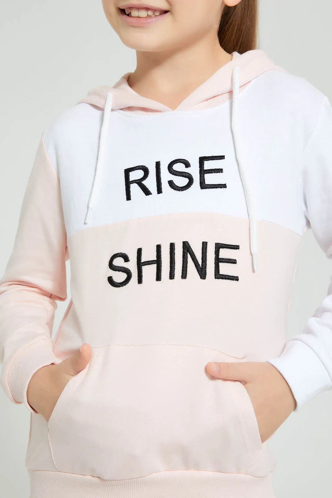 Girls Pink Rise Shine Embroidery Hooded Sweatshirt