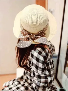 Girls Polka Dot Ribbon Banded Straw Hat