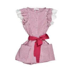 Girls Red Stripe Frill Playsuit