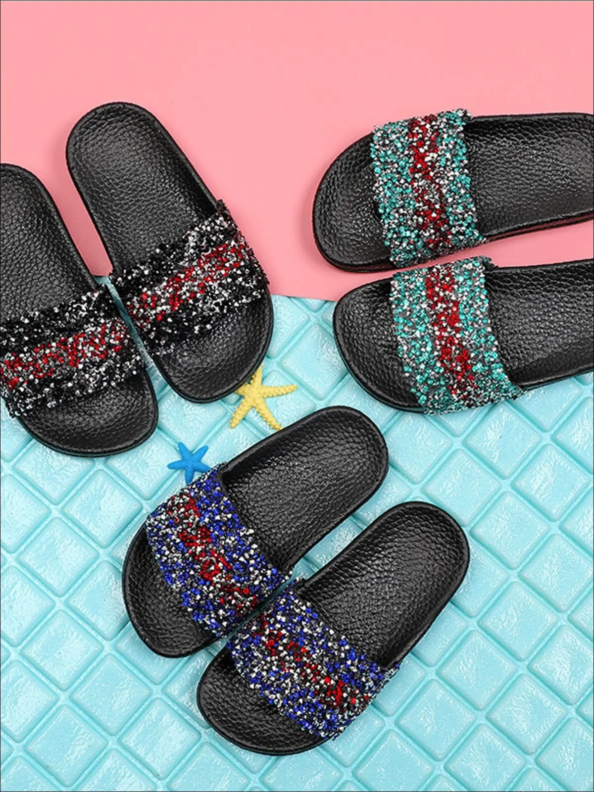 Girls Sequined Sparkling Flip Flops