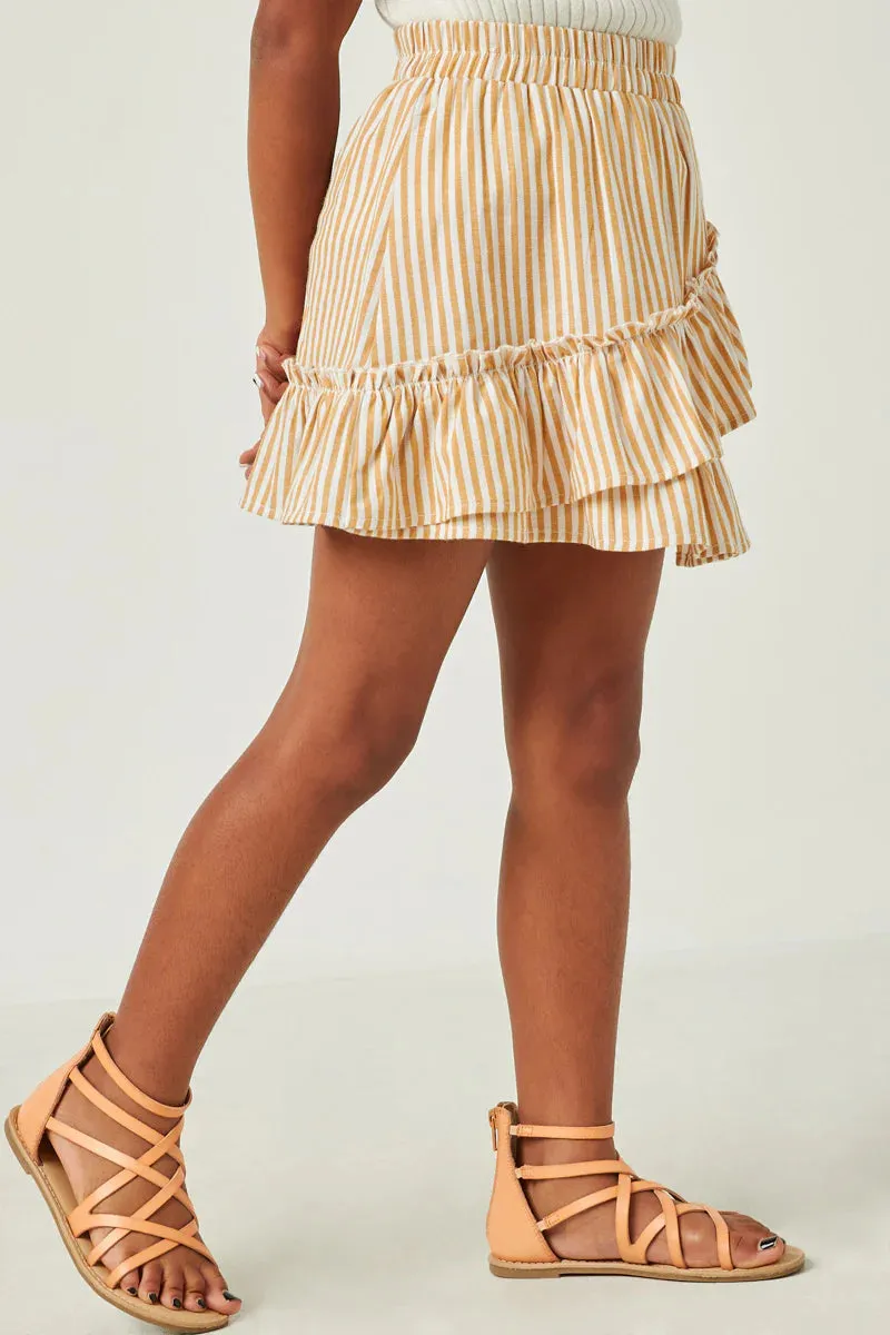 Girls Striped Asymmetric Ruffle Skirt