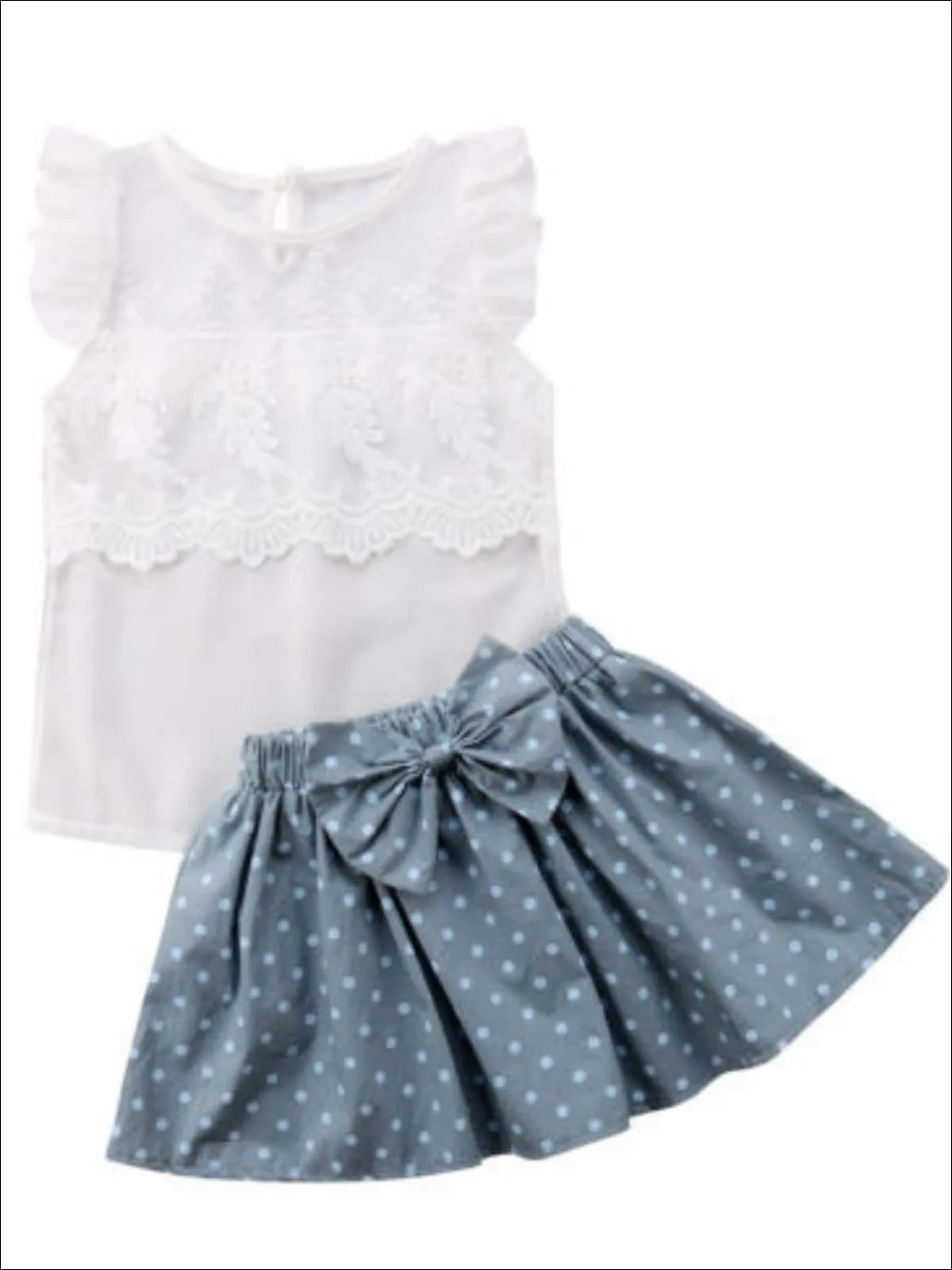 Girls White Lace Top And Polka Dot Skirt Set