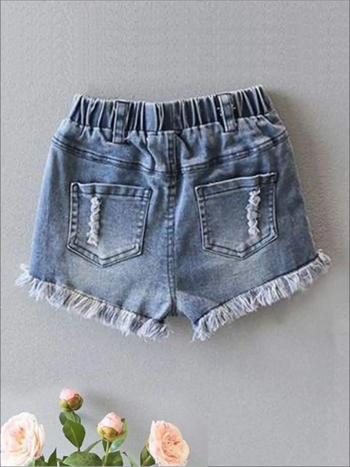 Girls White Peasant Style Tunic And Applique Denim Short Set