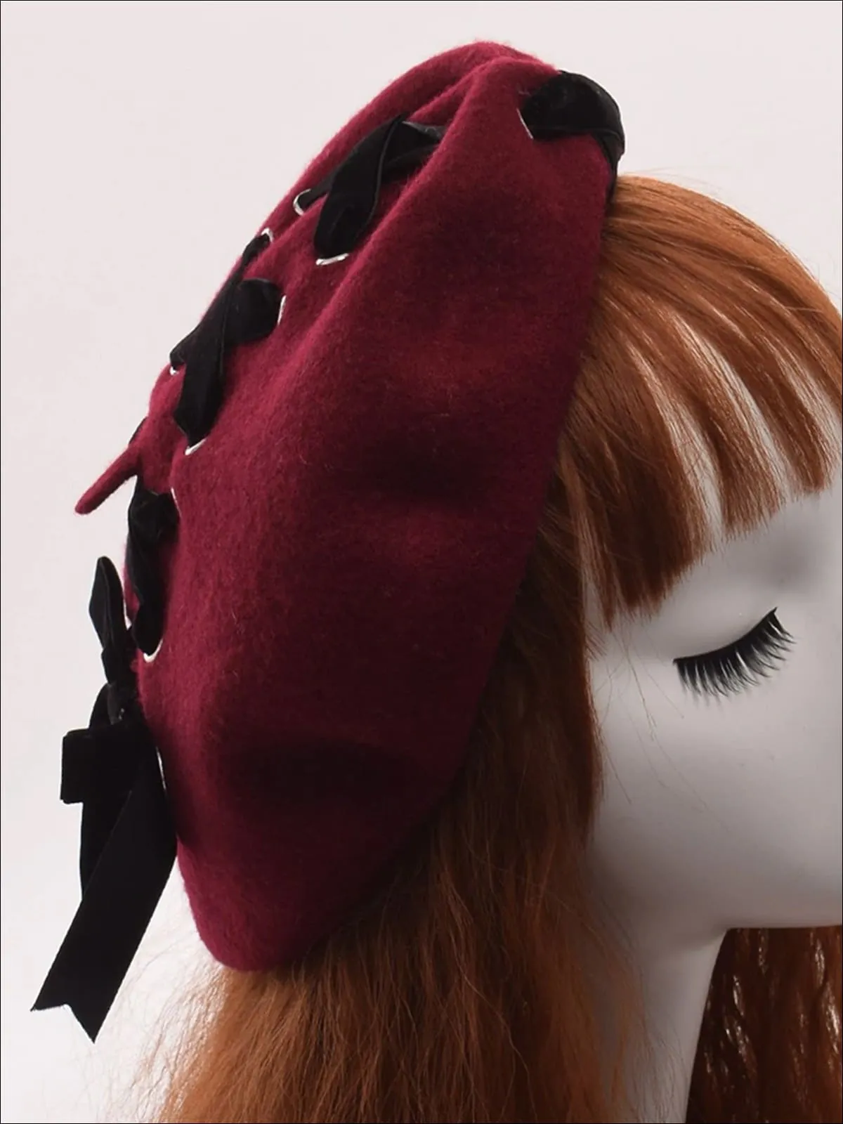 Girls Wool Velvet Lace Up Beret