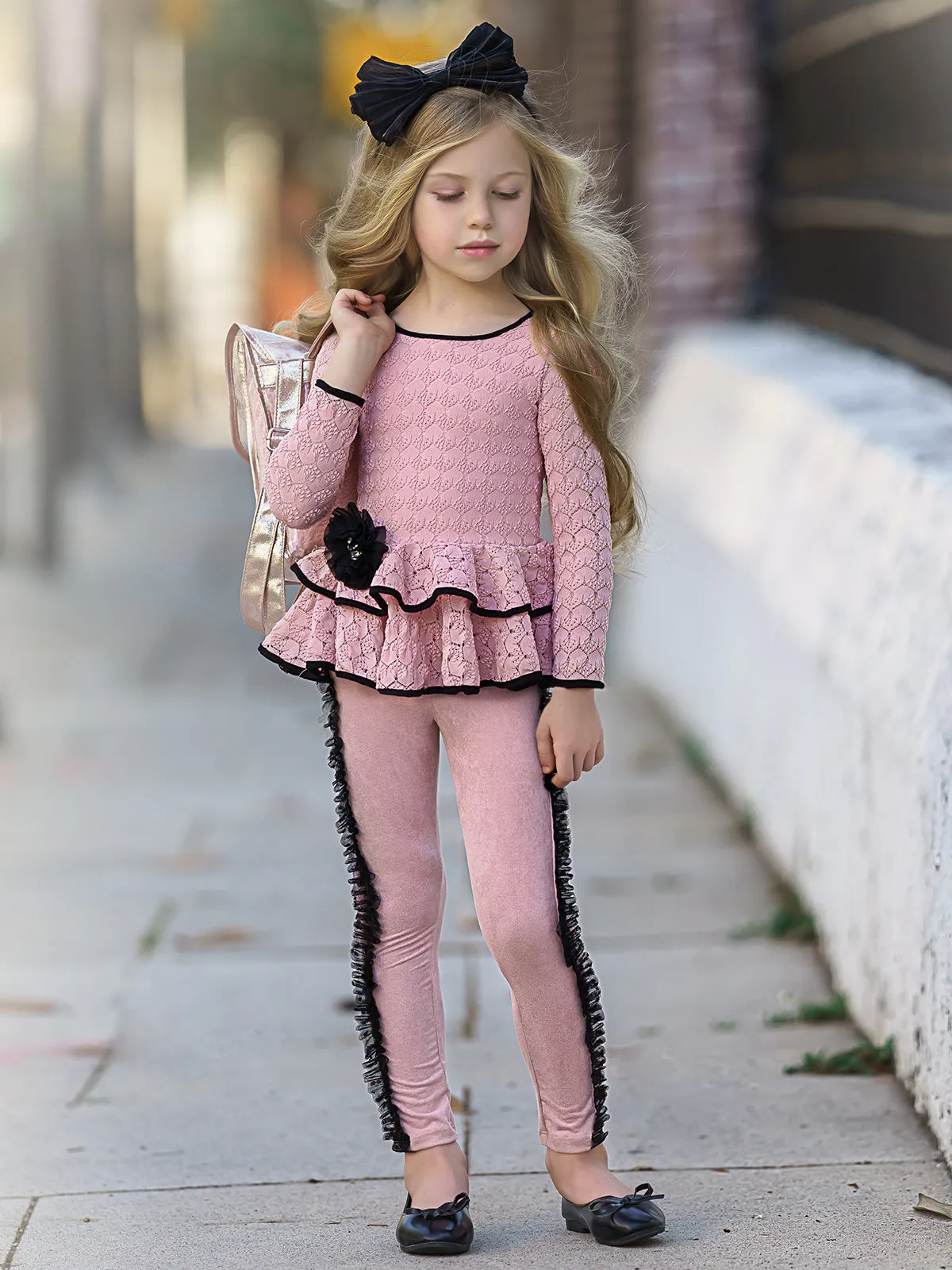 Girls Worry Less Peplum Long Sleeve Tunic And Legging Set