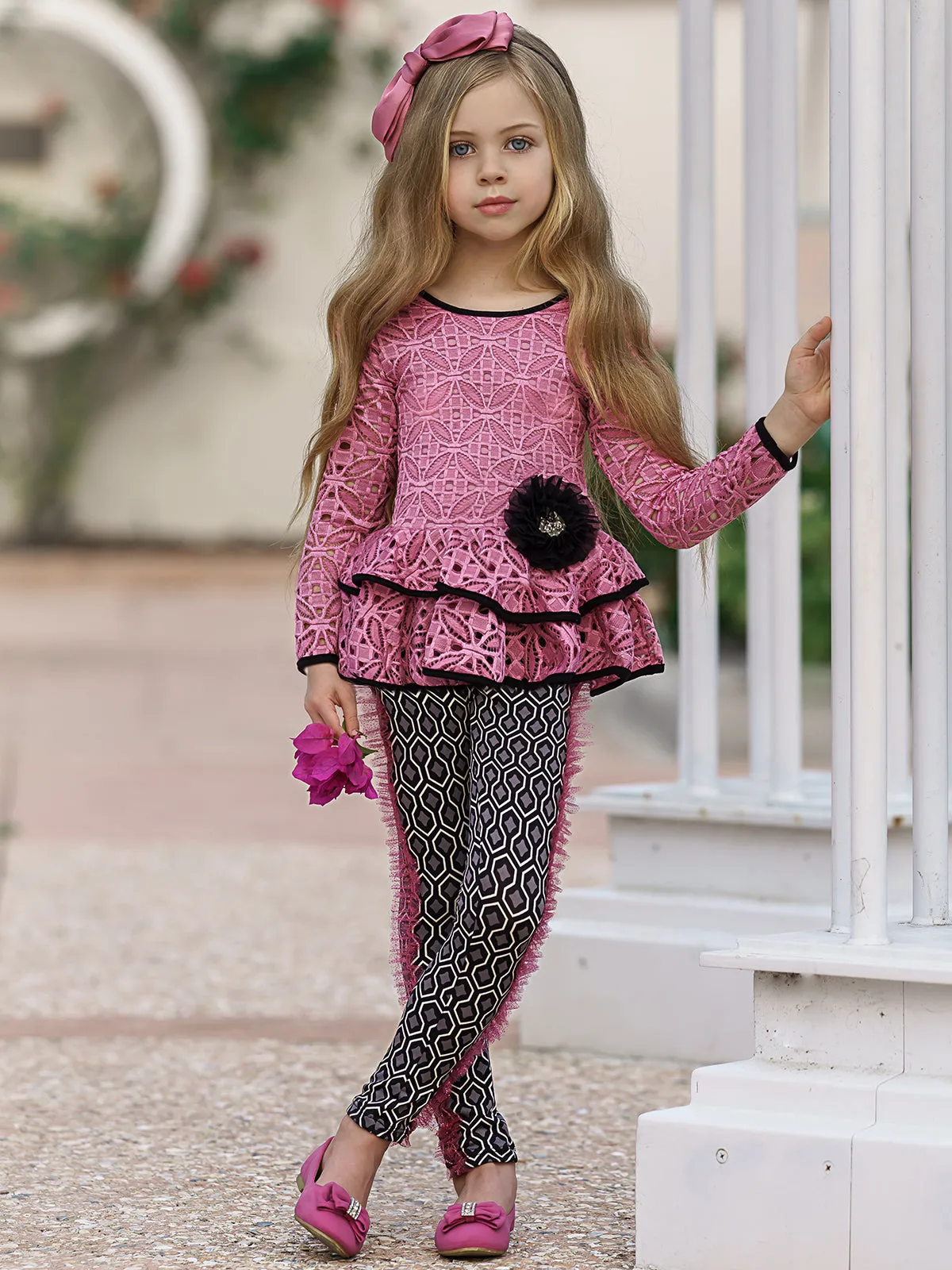 Girls Worry Less Peplum Long Sleeve Tunic And Legging Set